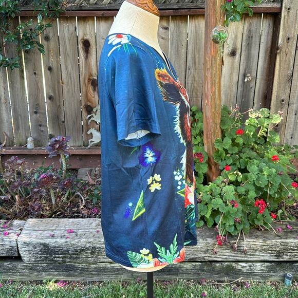 Misslook Horned Owl Graphic Zip Blue Blouse Women's Size Small - Picture 4 of 10